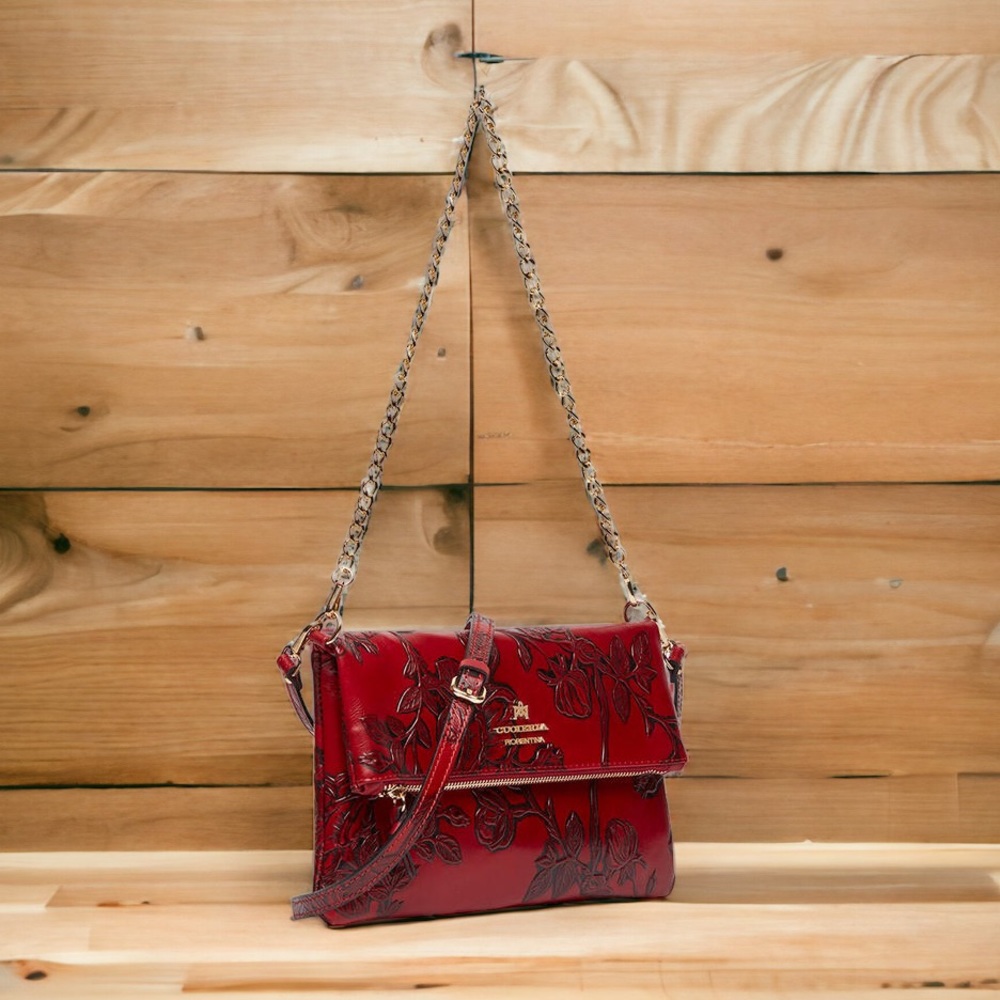 Italian Red Leather Crossbody/Clutch Handbag by Cuoieria Fiorentina
